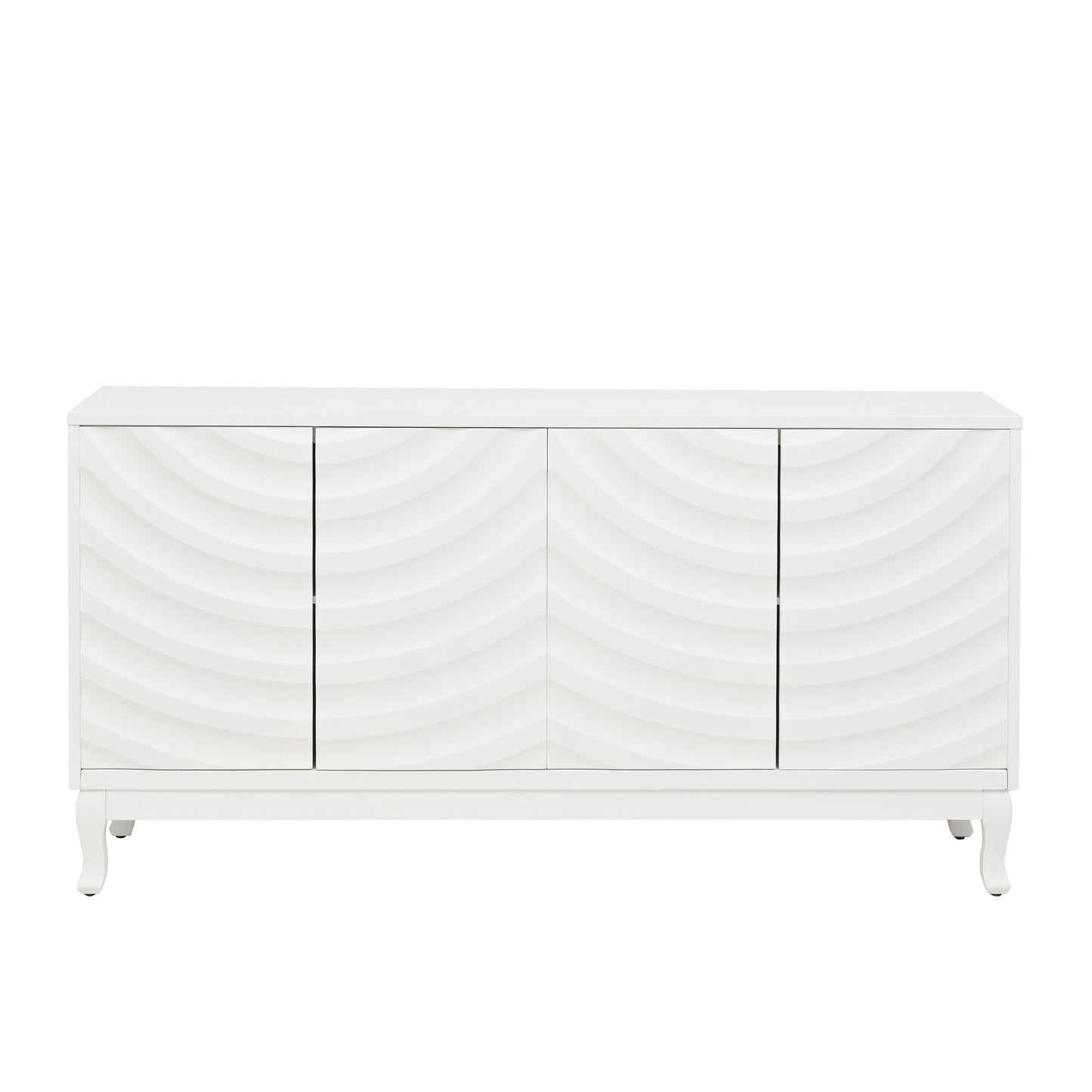 Elegant Sideboard With Sophisticated Wavy Pattern Doors And Arched Groove Design, Adjustable 4 Door Layout Home Essentials