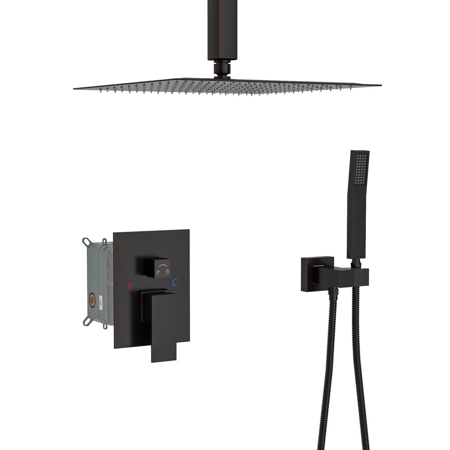 Dual Shower Head 16" Ceiling Mount Square Shower System With Rough In Valve Daily Nest