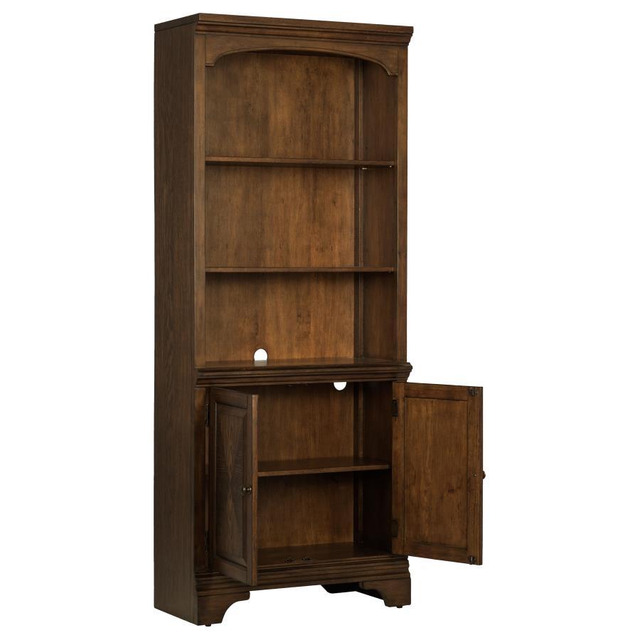 Hartshill - 3-Shelf Cabinet Bookcase - Burnished Oak CoasterElevations
