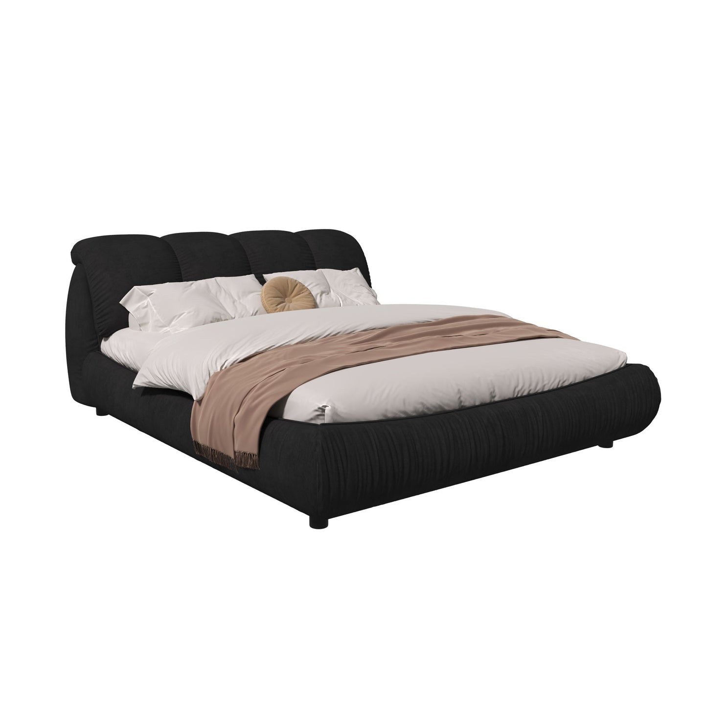 Luxury Upholstered Platform Bed With Oversized Padded Backrest And Solid Wood Frame Home Essentials