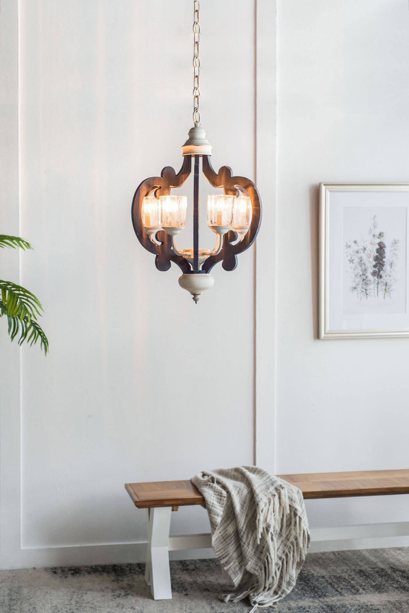 Wood Chandelier 6 Light Farmhouse Pendant Lighting Wood Hanging Light Fixture For Kitchen Living Dining Room, Bulb Not Included - Cream Daily Nest