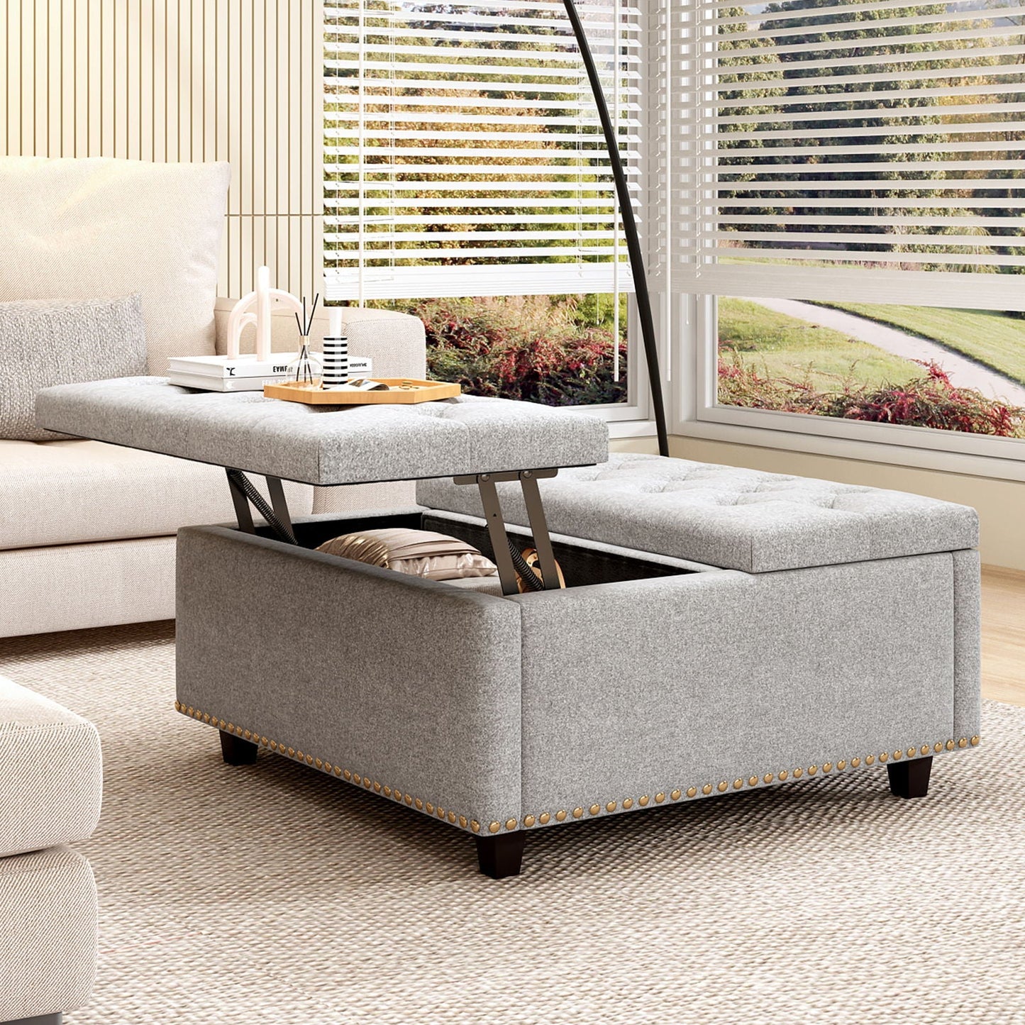 Large Square Storage Ottoman With 2 Storage Doors Home Essentials