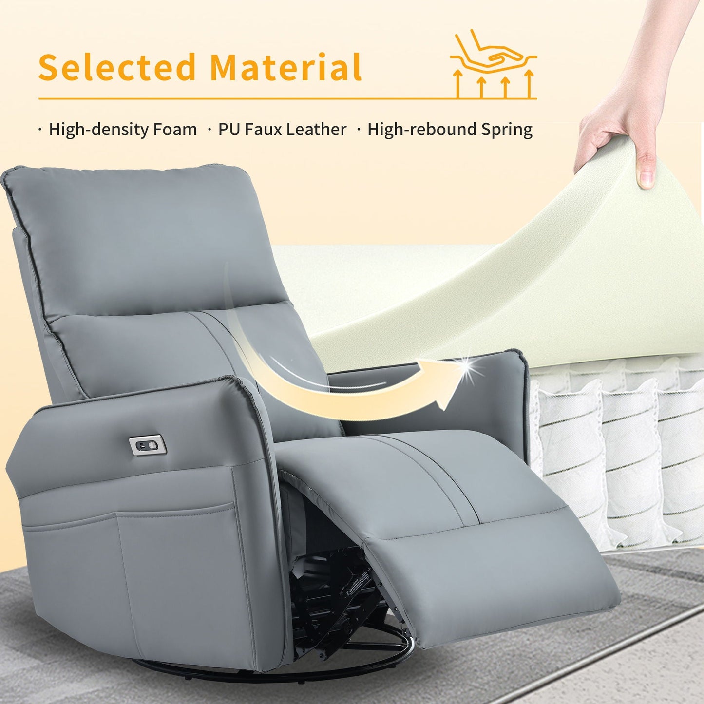 270° Power Swivel Rocker Glider Recliner Chair With USB Ports Home Essentials
