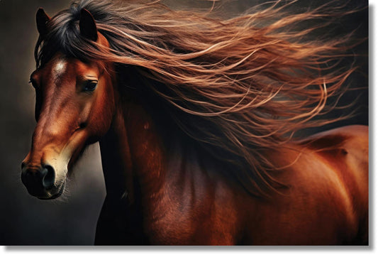 Temp Glass With Foil - Chestnut Mane In The Wind - Dark Brown Classy Art