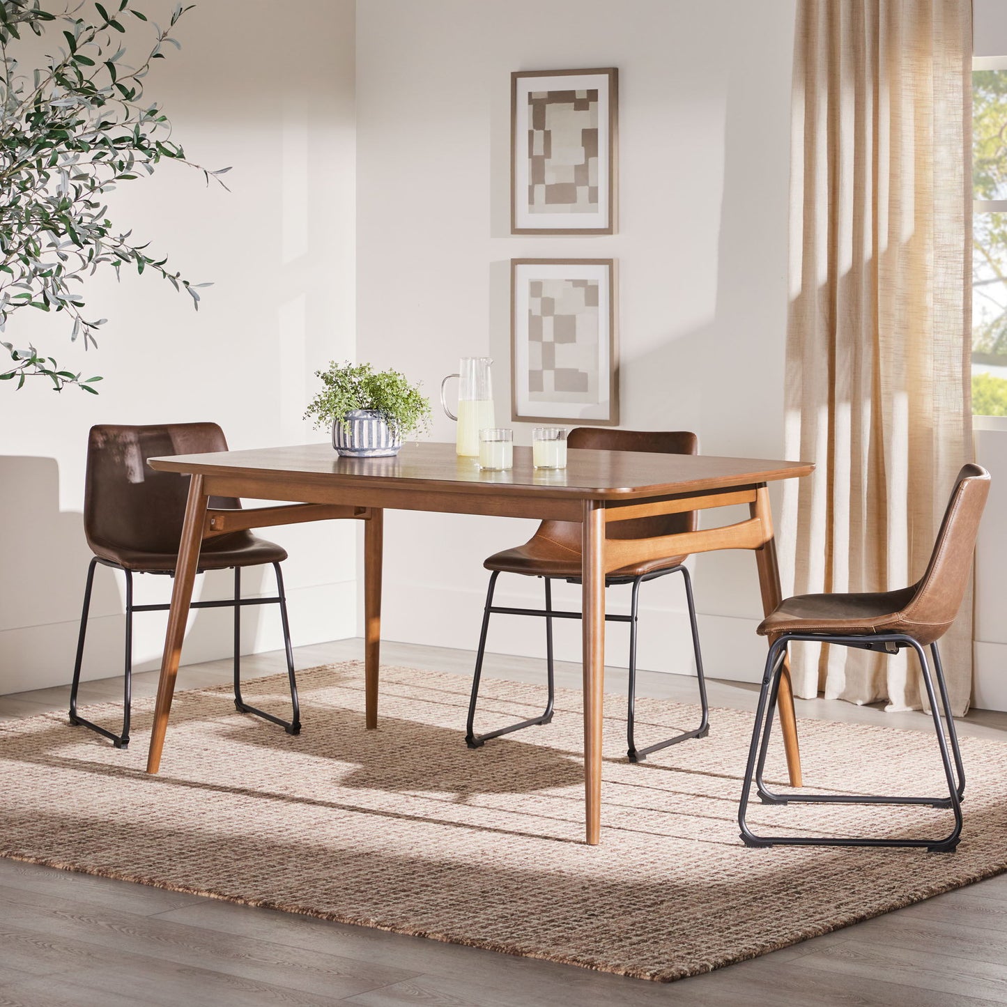 Mid-Century Modern Wood Tapered Legs Dining Table Walker Edison