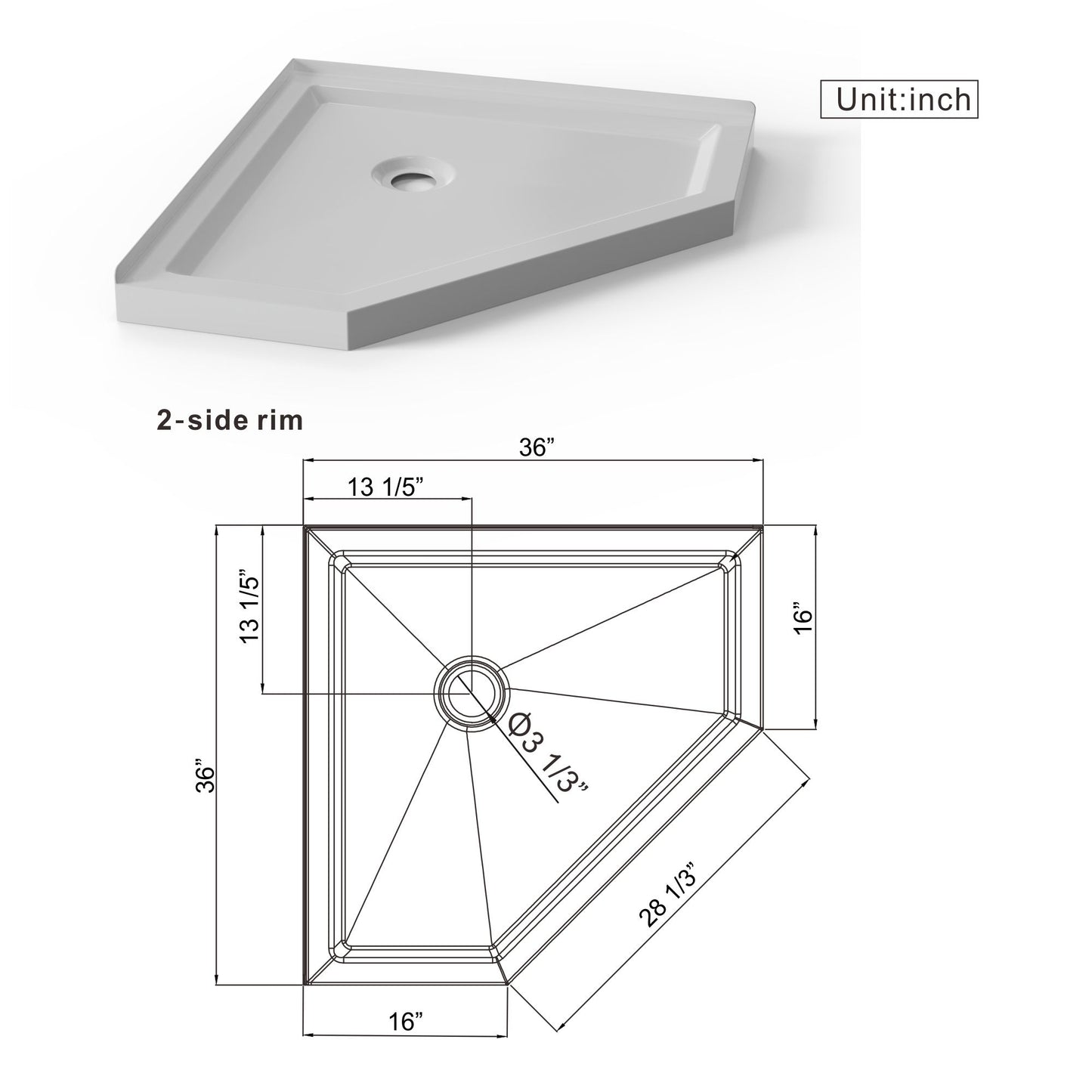 Neo Angle Corner Drain Shower Base - White Daily Nest