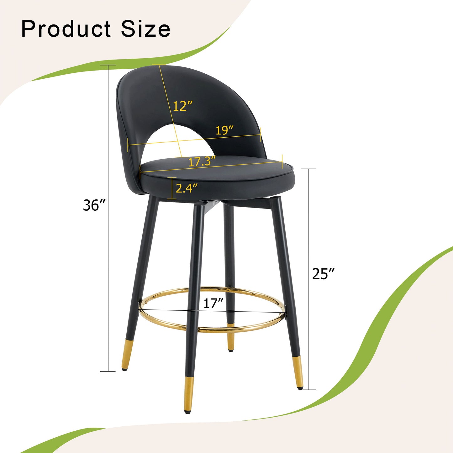 Modern Upholstered 360° Rotatable Bar Chair With Metal Legs For Dining Room (Set of 2) Home Essentials