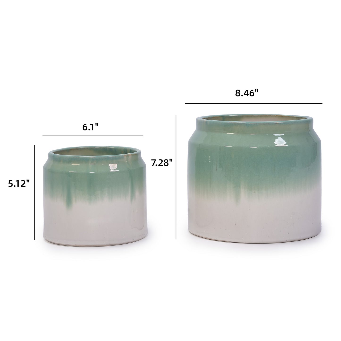 Gradient Flowerpot (Set of 2), Planter For Patio, Garden, Windowsill - White / Green Daily Nest