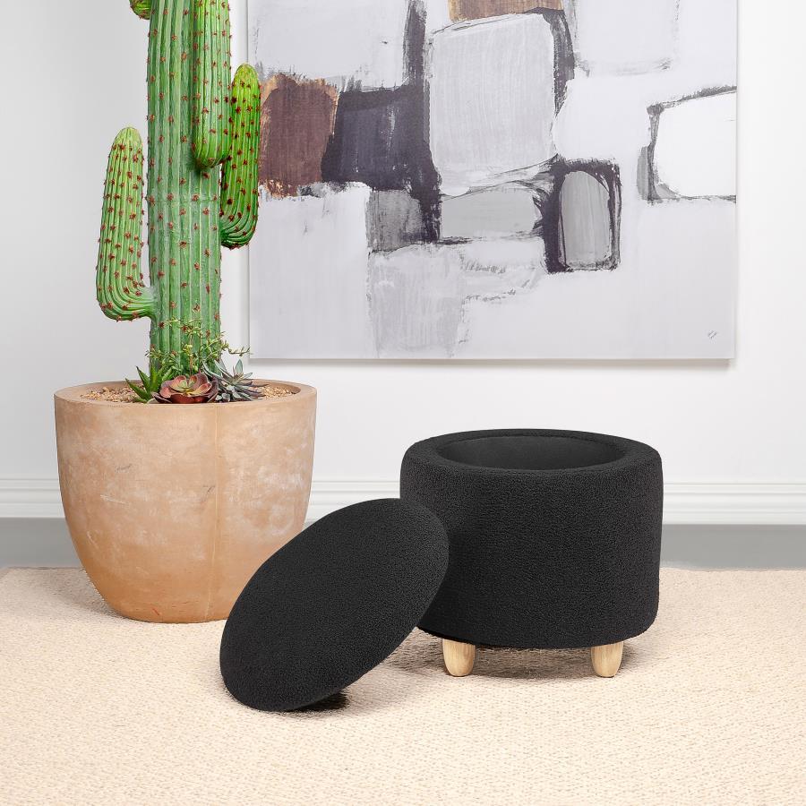 Valia - Faux Sheepskin Upholstered Round Storage Ottoman Coaster Fine Furniture
