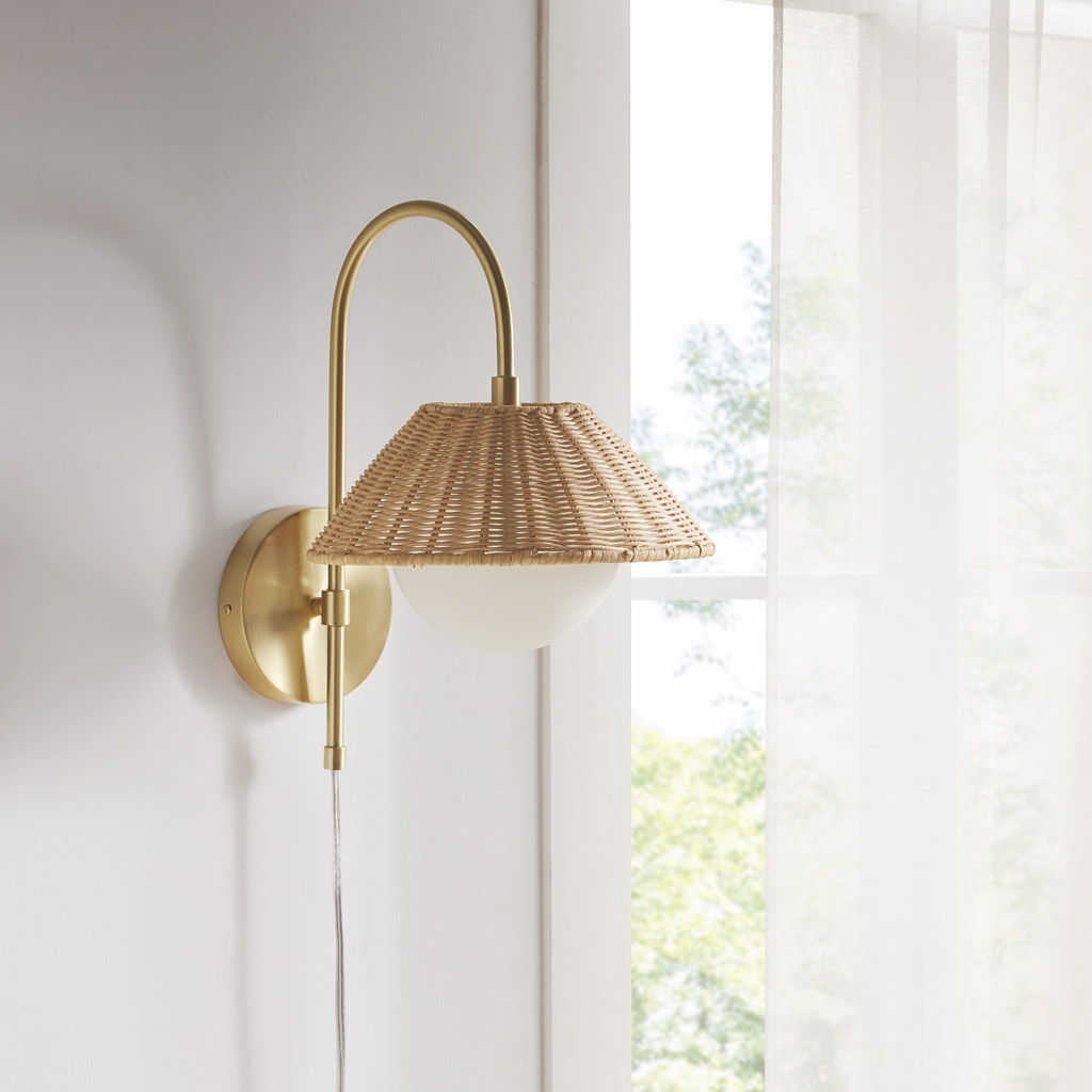 Laguna - Rattan Weave Wall Sconce - Gold INK+IVY