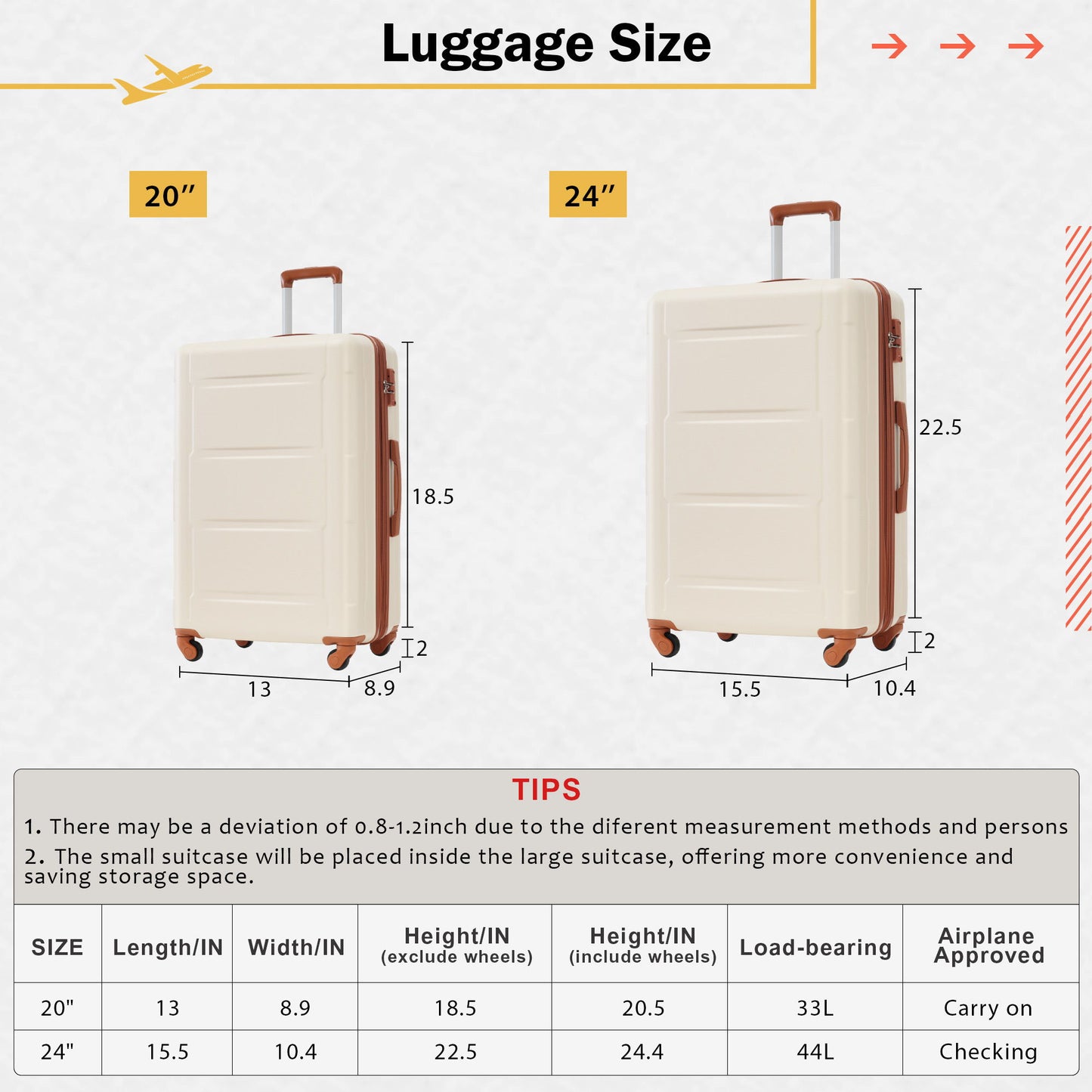 2 Piece Luggage Set With Bags Expanable Spinner Wheels ABS Lightweight Suitcase With Tsa Lock 20" / 24" Daily Nest