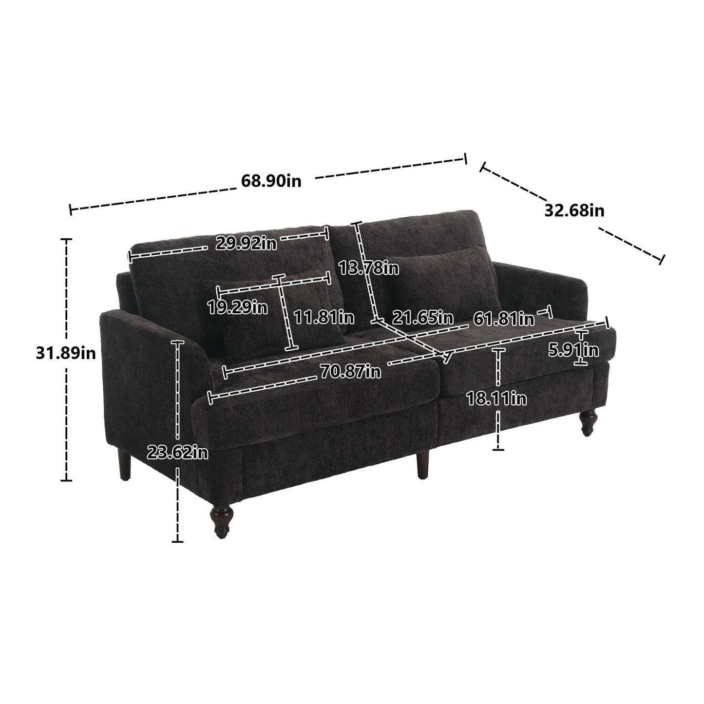 Mid Century Modern Chenille Fabric Loveseat Sofa, 2 Seat Upholstered Couch Home Essentials