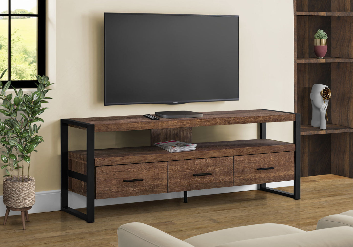 TV Stand, Console, Media Entertainment Center, Storage Drawers, Modern 8th Street