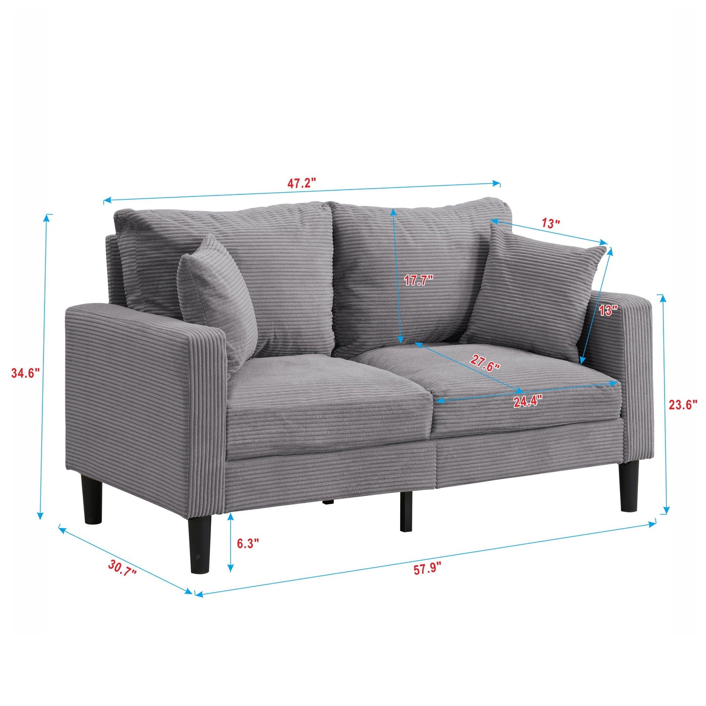 High Resilience Loveseat Sofa With Wooden Frame Home Essentials
