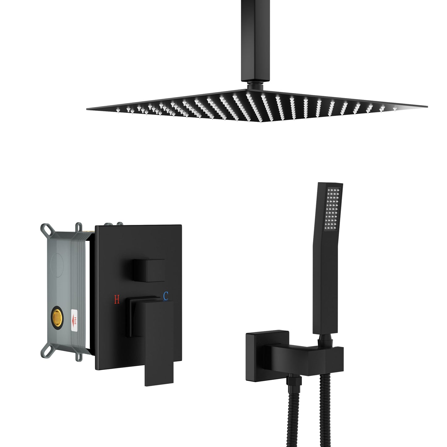 Luxury Dual Shower Head System 12" Ceiling Mount With Rough In Valve, Stainless Steel And Brass Daily Nest