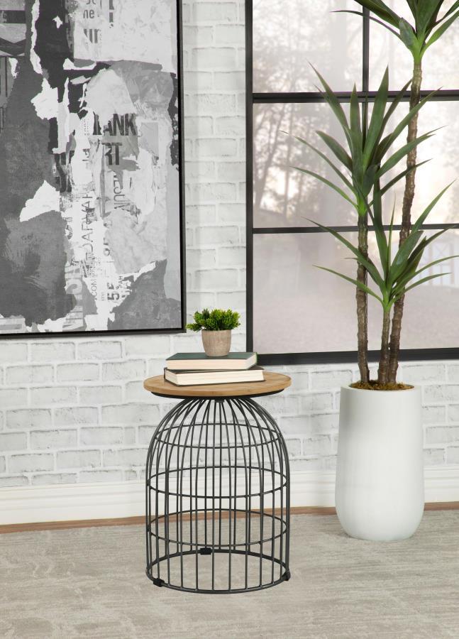 Bernardo - Round Wire Frame Side Table - Natural And Gunmetal CoasterEssence