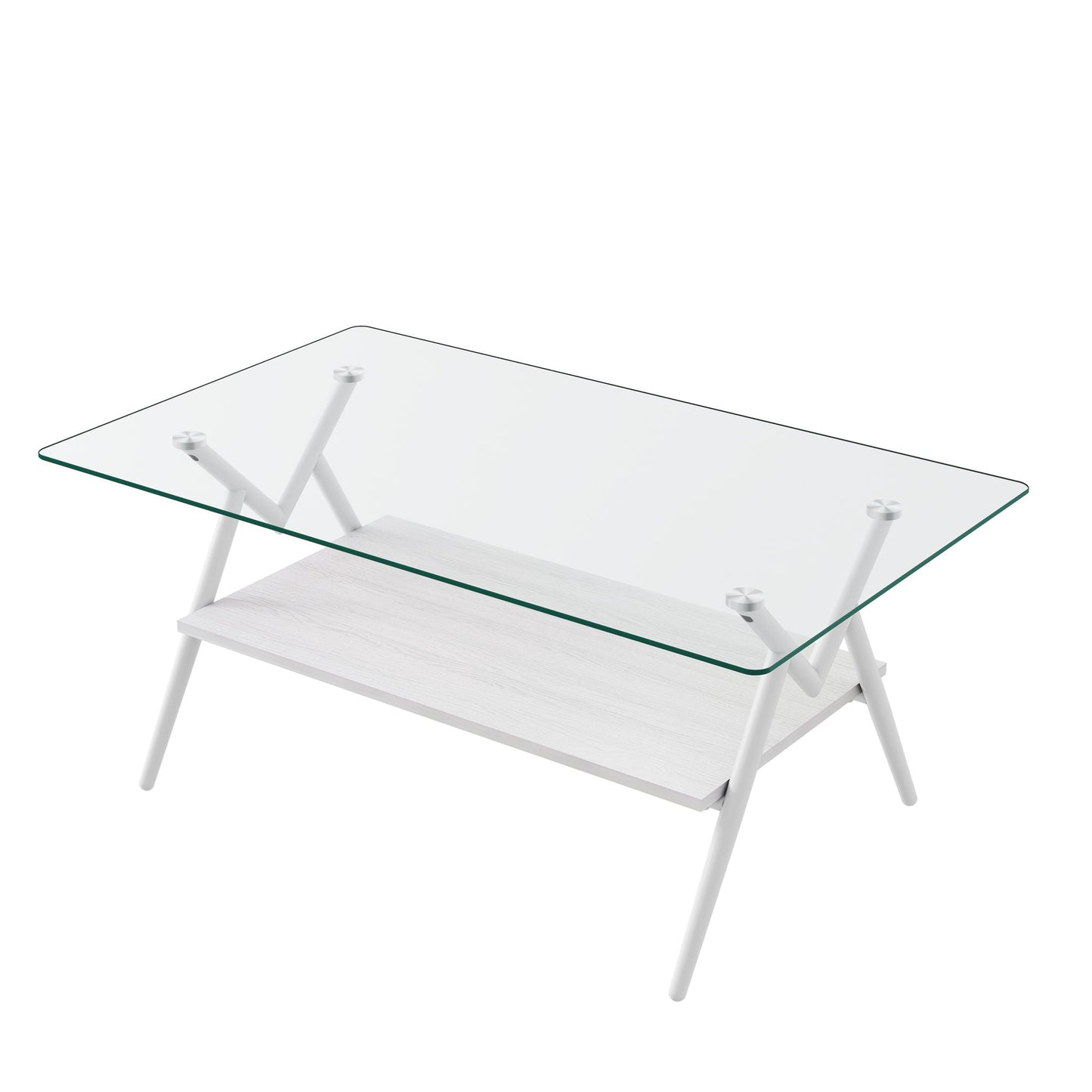 Rectangle Coffee Table With Tempered Glass Top And Shelf, Modern Table For Living Room Home Essentials