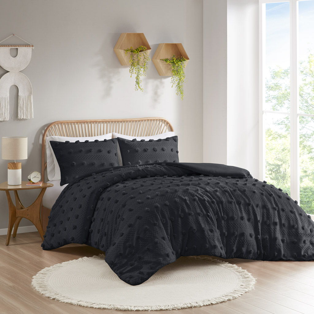 Lucy - Clip Jacquard Duvet Cover Set - Black Intelligent Design