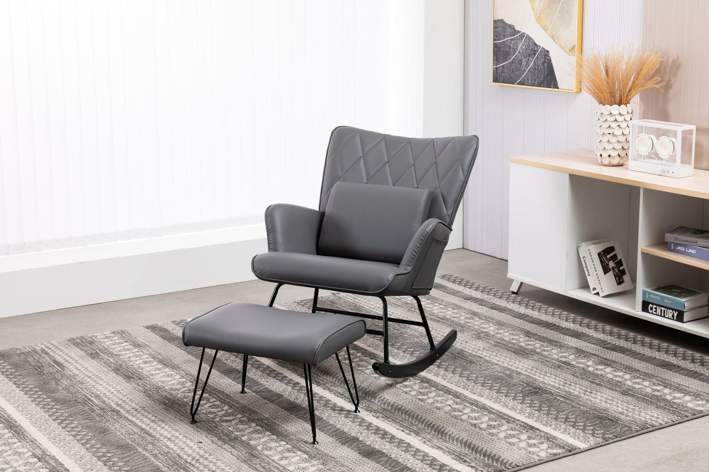 Rocking Accent Chair With Lumbar Pillow And Ottoman Home Essentials