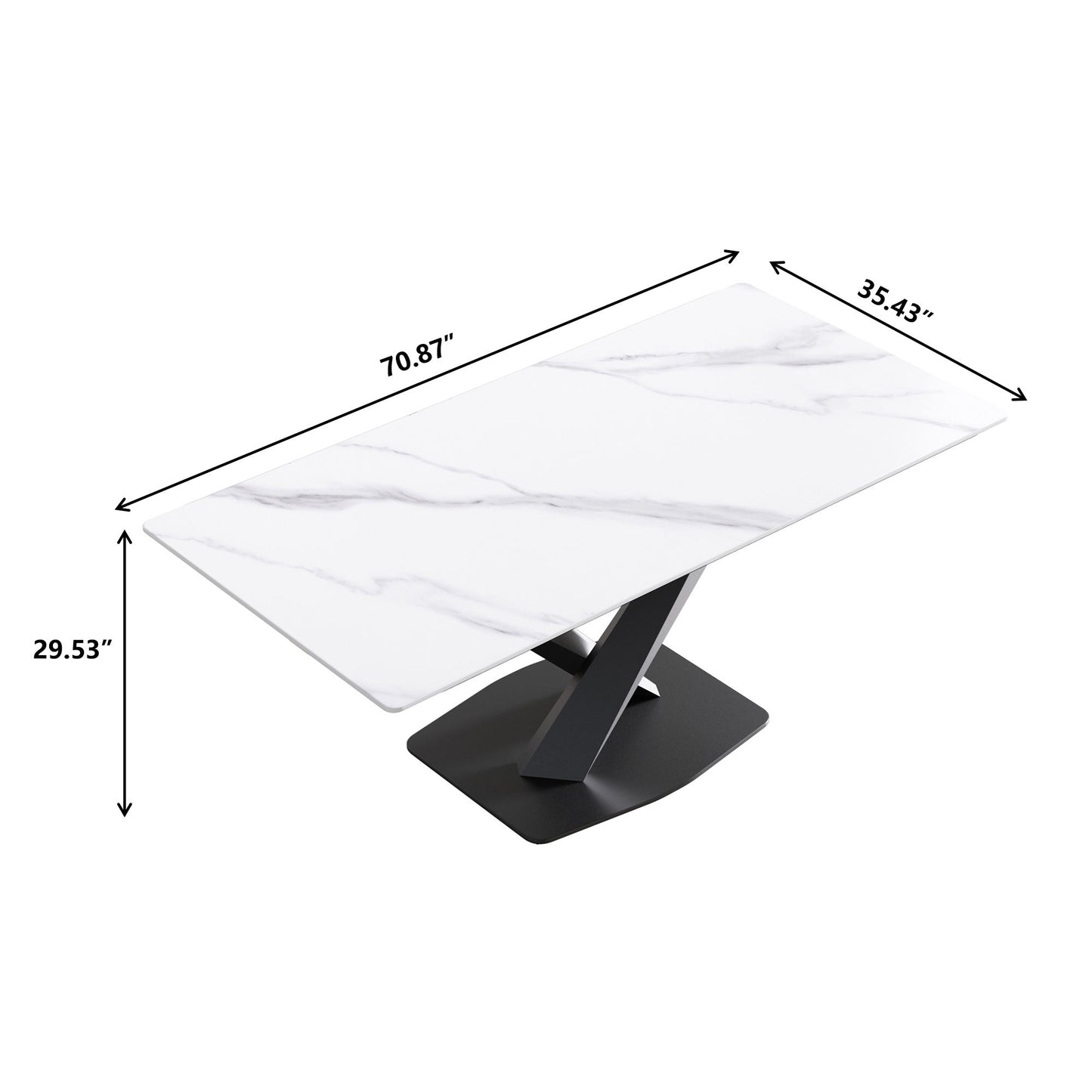 Modern Artificial Stone Straight Edge Metal X Leg Dining Table, 6 People Home Essentials