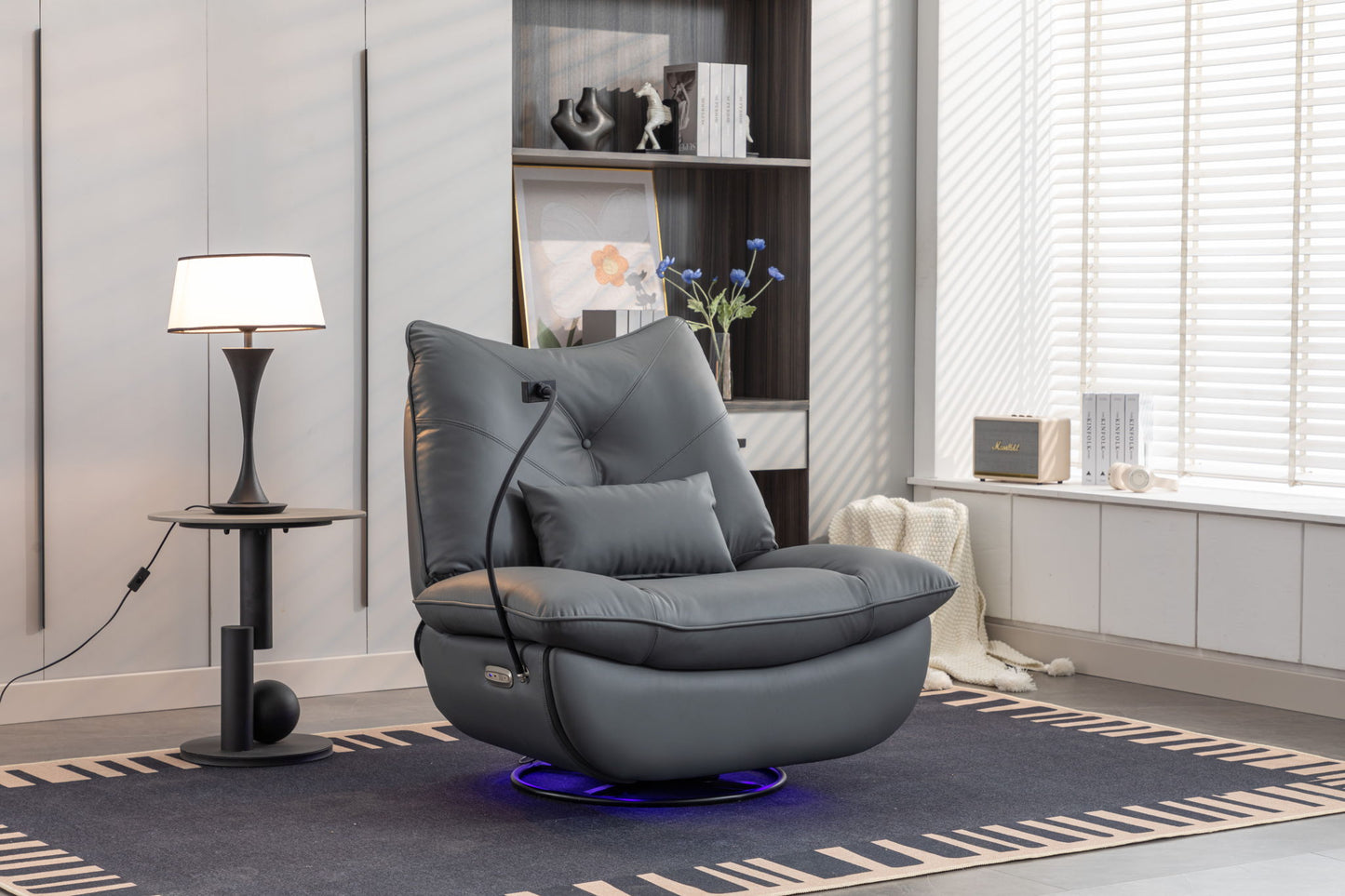 270 Swivel Glider Recliner Chair, Power Recliner Rocking Chair, USB Port Charge For Nursery Chair With Atmosphere Lamp For Living Room Bedroom Apartment Home Essentials
