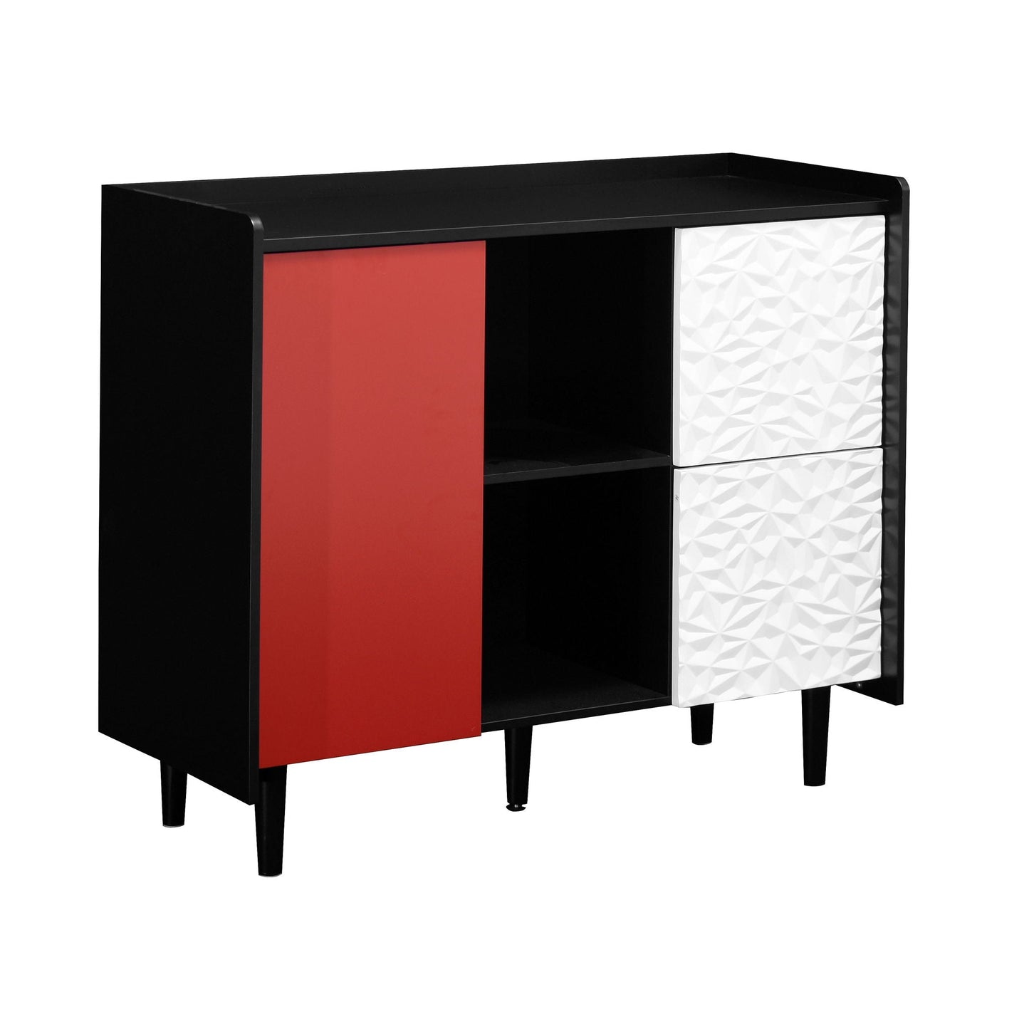 Modern Sideboard Buffet Cabinet With Red Doors And Unique Panel Styling Home Essentials