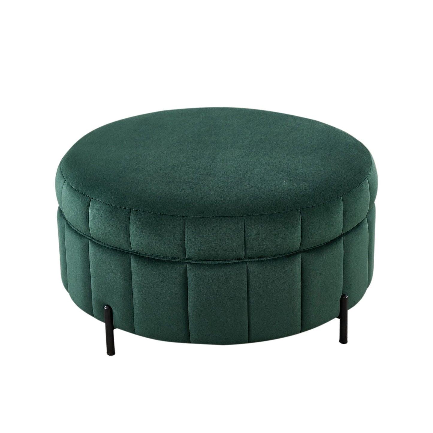 Upholstered Round Ottoman With Reversible Lid, Channel Tufted Pumpkin Shape Home Essentials