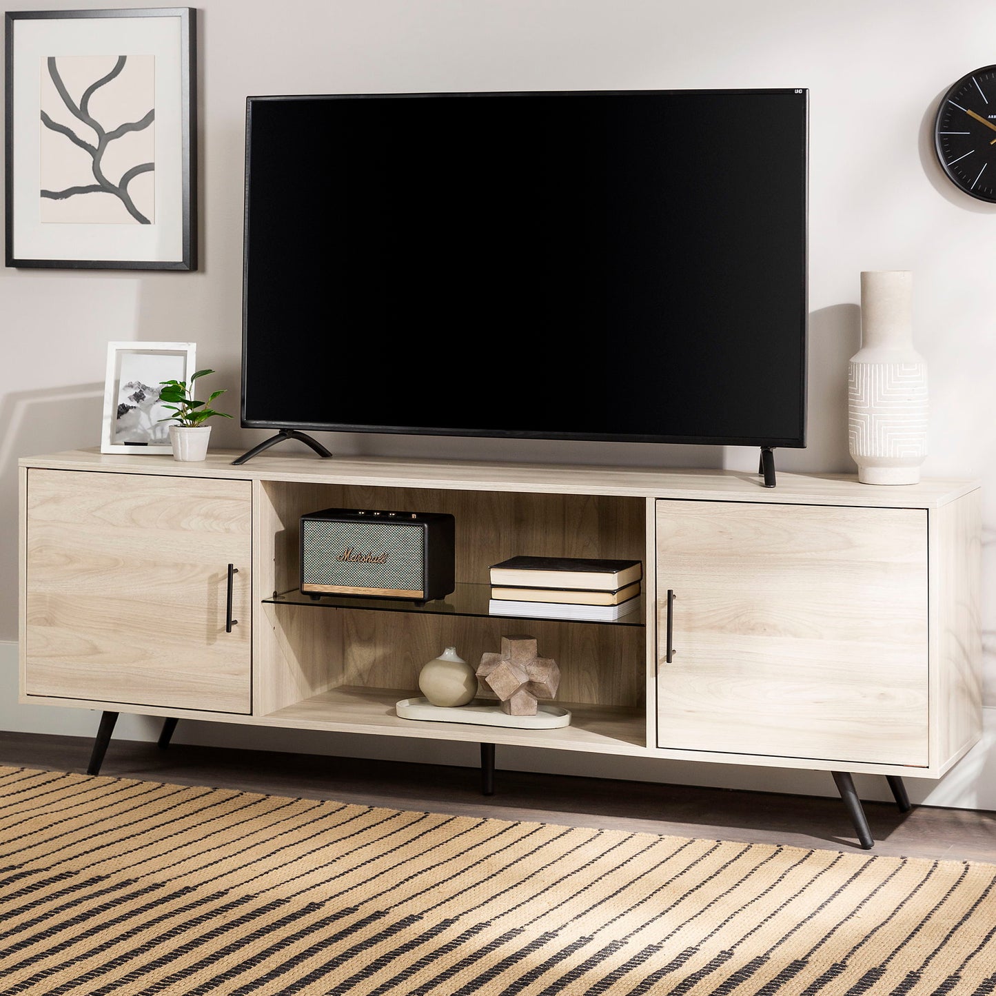 Mid-Century Modern 2 Door TV Stand With Glass Shelf Walker Edison