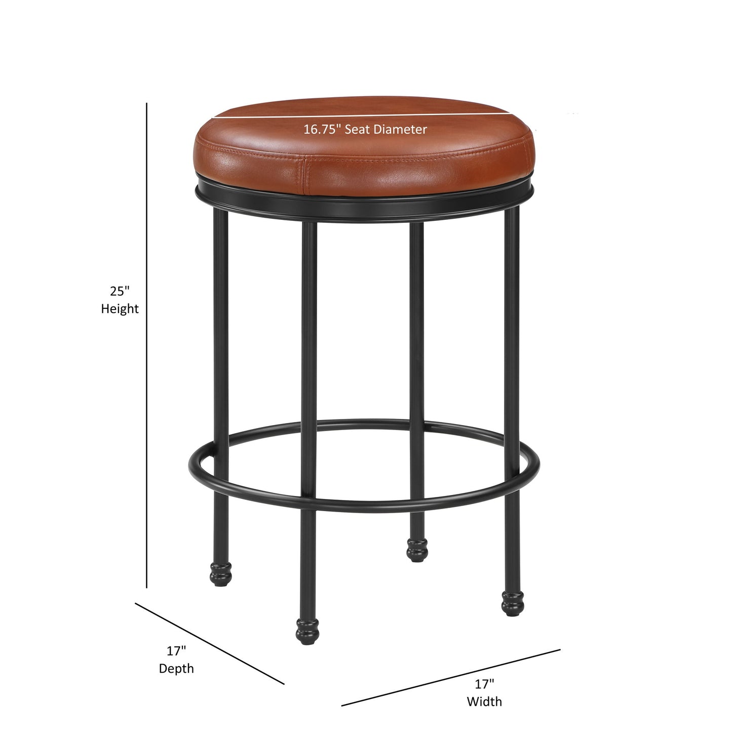Michael - Backless Counter Height Stool With Padded Seat And Powder Coated Frame - Caramel Home Essentials