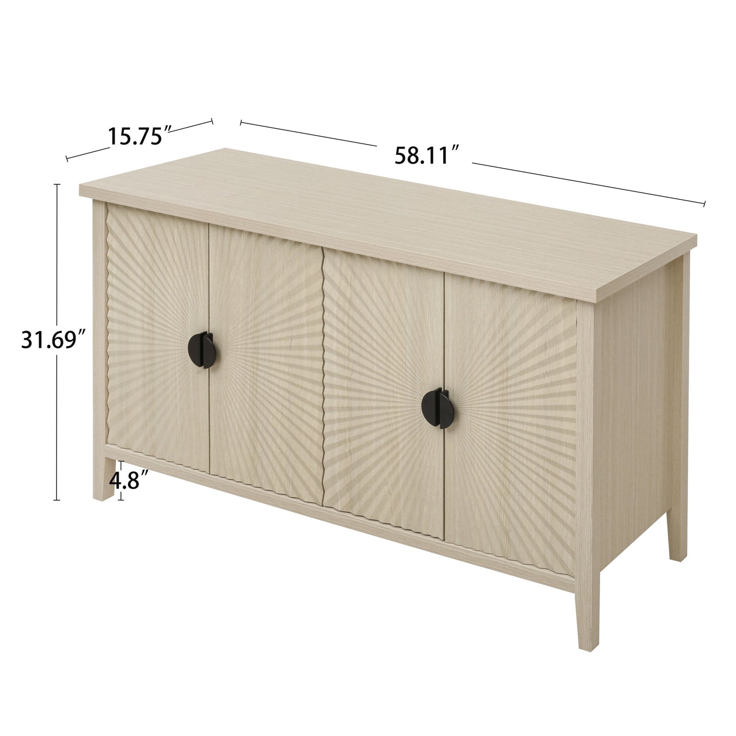 4 Door Sideboard, Carved Sideboard Buffet Cabinet With Storage, Modern Coffee Bar Cabinet With Adjustable Shelf For Living Room, Dining Room, Kitchen - Natural