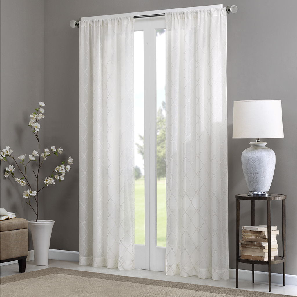 Irina - 95" Diamond Sheer Window Curtain - White Madison Park