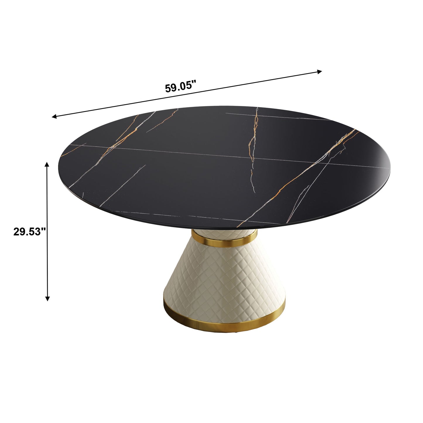 59.05" Modern Artificial Stone Round Carbon Steel Base Dining Table, Can Accommodate 6 People - Black / White Home Essentials