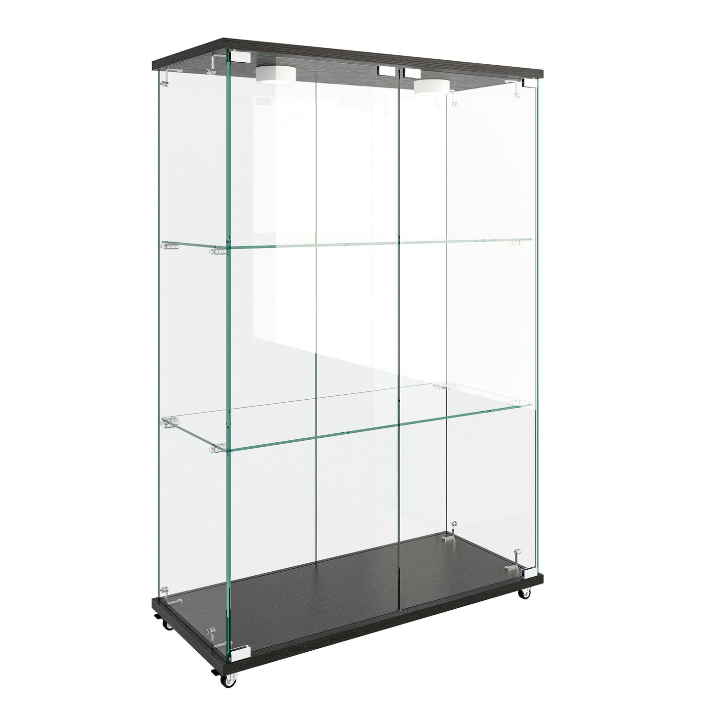Modern Display Cabinet With LED Lights, Transparent Tempered Glass 2 Door Storage Case With 3 Shelves Home Essentials