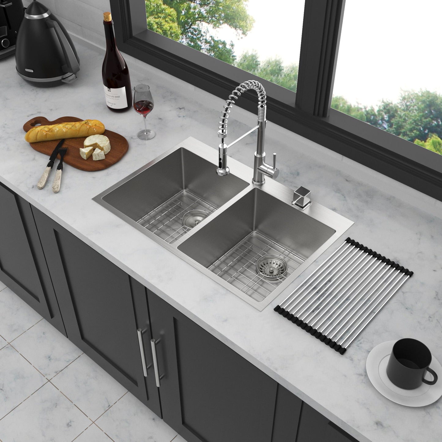 Modern Farmhouse Double Bowl Drop In Sink With 50 / 50 Split Design Stainless Steel - Brushed Nickel Daily Nest