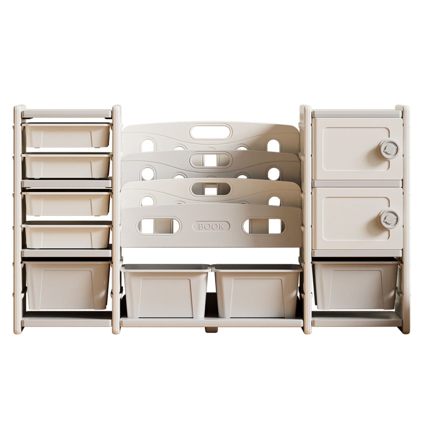 Kids Toy Storage Organizer With 8 Removable Toy Bins, 4 Tier Bookshelf, And 2 Cabinet Storage - Gray / Ivory Home Essentials