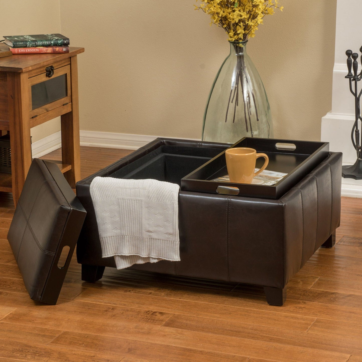 Contemporary Ottoman With Storage And Tray Tops - Brown Noble House