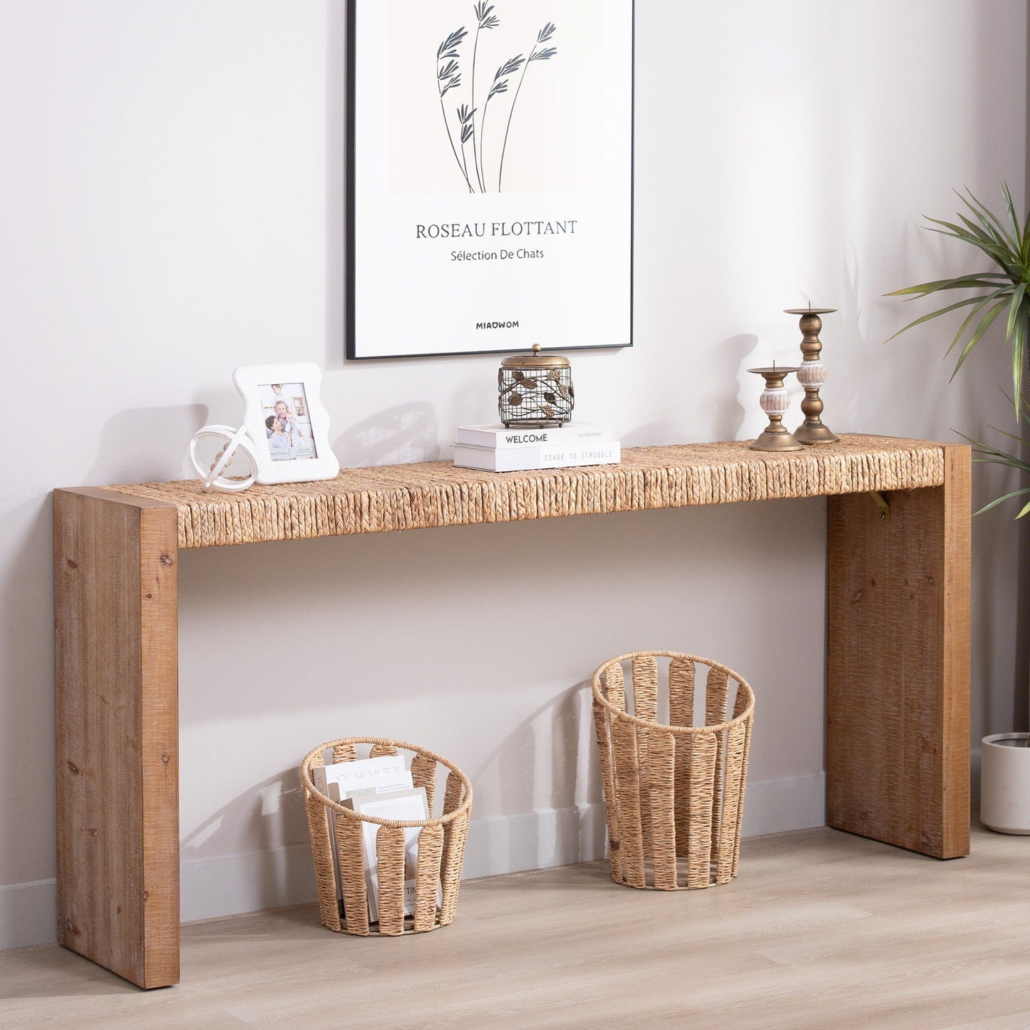 Console Table, Handwoven Top - Antique Natural / Natural Home Essentials