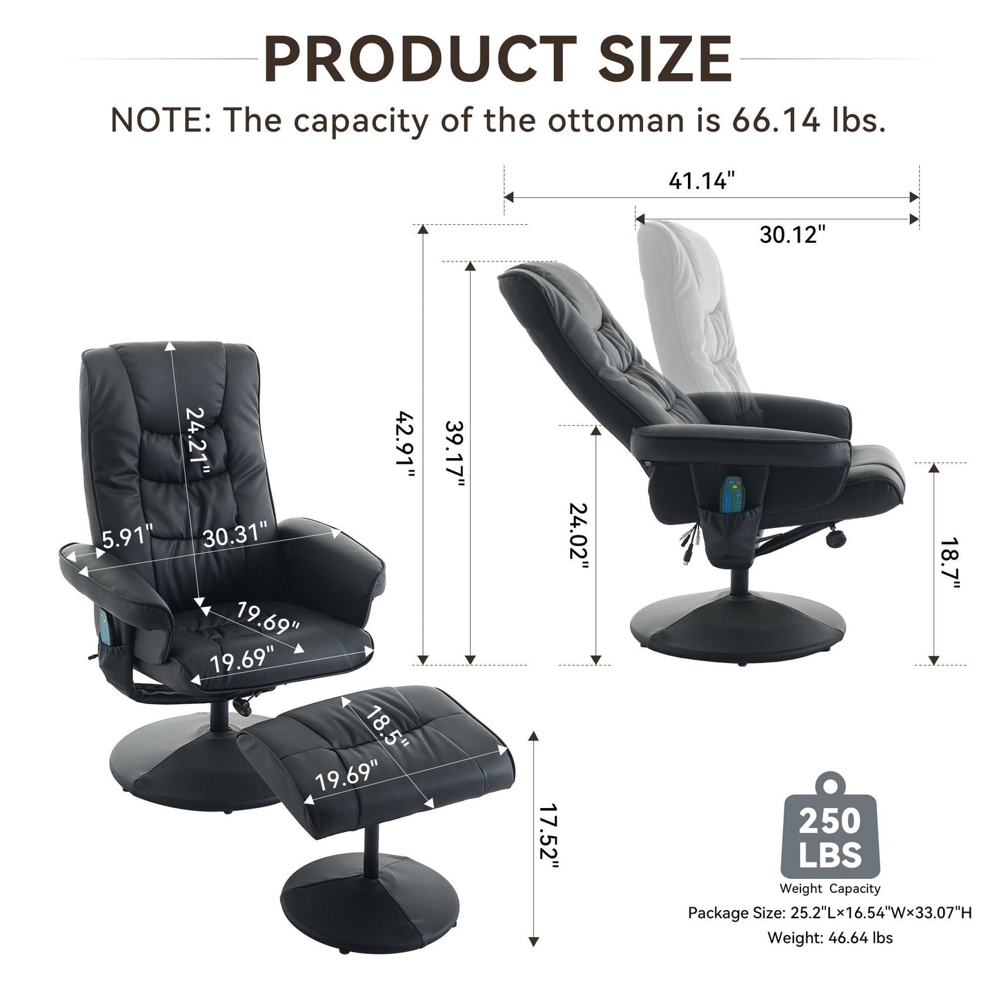 Recliner Chair With Ottoman, 360° Swivel Massage Lounge Chair With 5-Point Vibration & Heated Seat Home Essentials