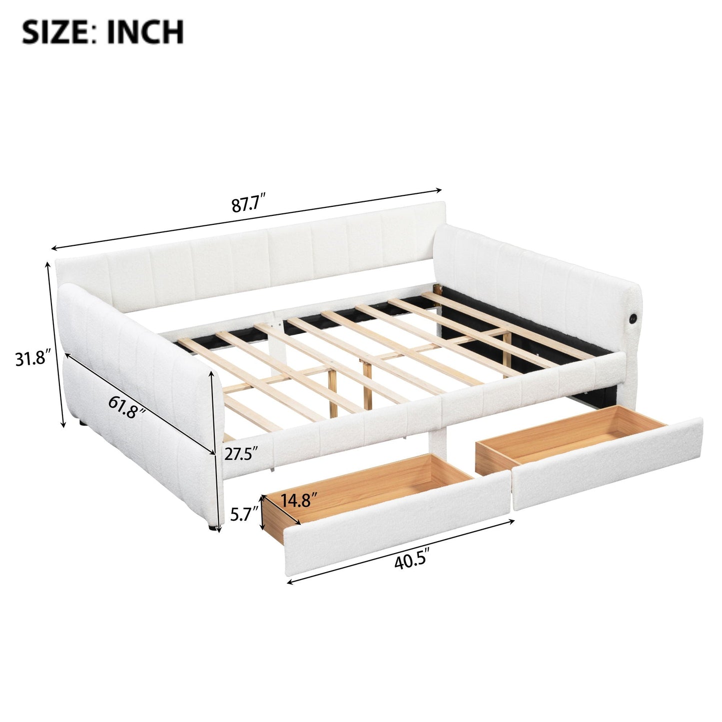Upholstered Platform Bed With USB And 2 Drawers Dreamland