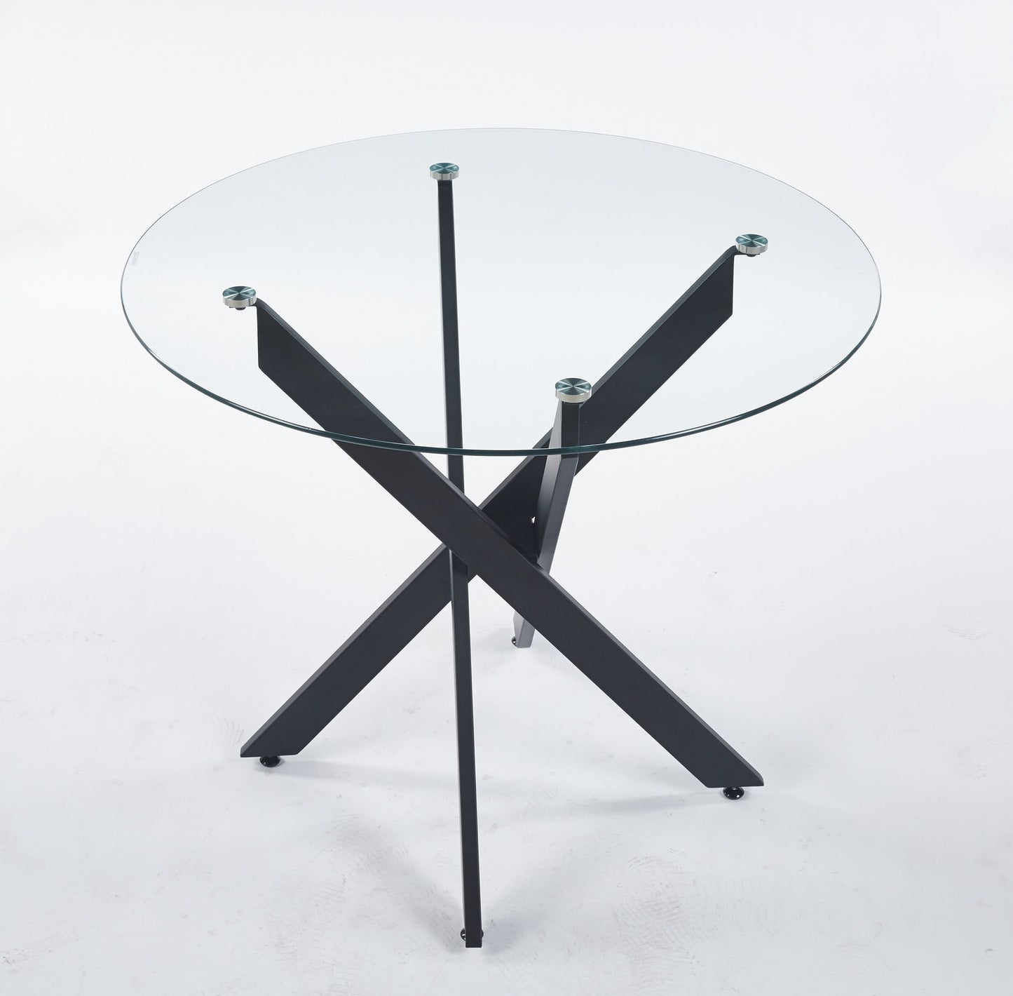 Dining Table With Cross Metal Leg And Tempered Glass, Modern Space Saving Kitchen Table For Living Room Home Essentials