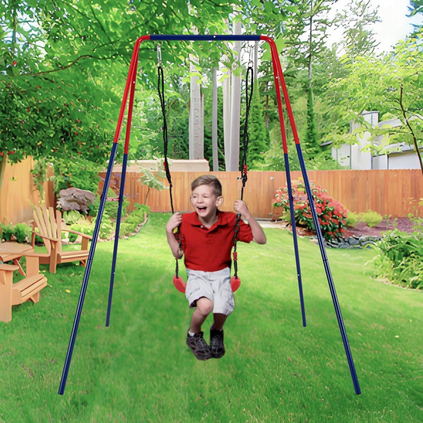 Xiunan Leisure - 2 In 1 Baby Swing Set Safe Playground Accessory - Blue / Red Daily Nest