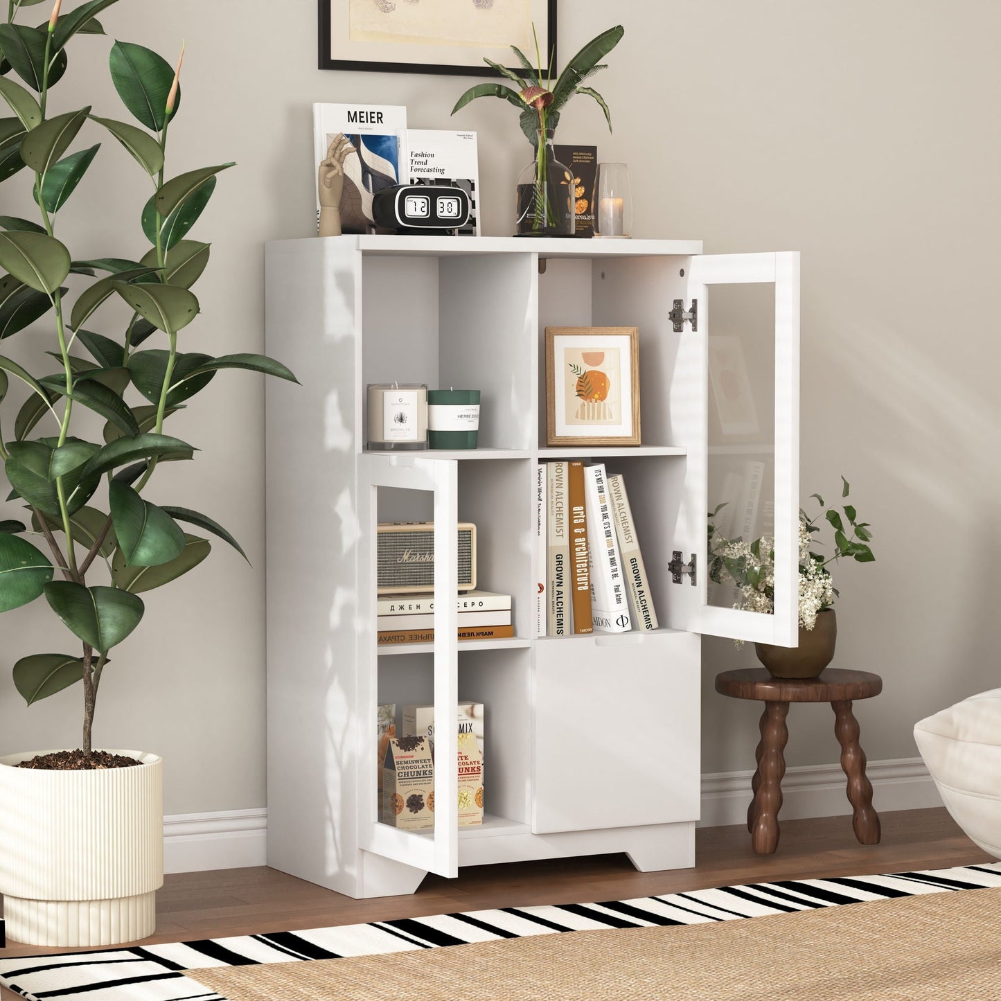Modern Cabinet With Glass Doors And Drawer Home Essentials