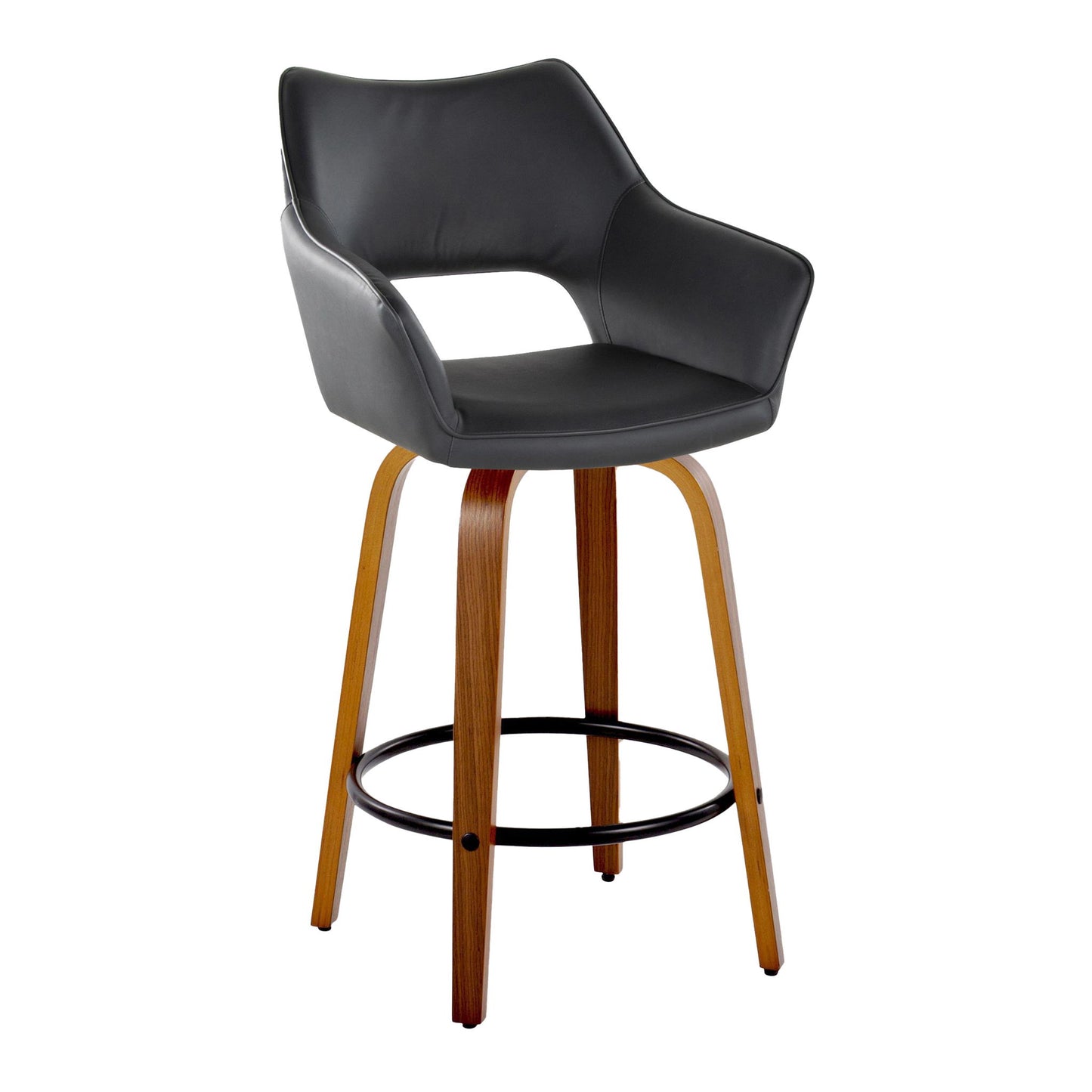Mustang - Contemporary Fixed Height Counter Stool With Swivel With Round Footrest (Set of 2) Lumi Source
