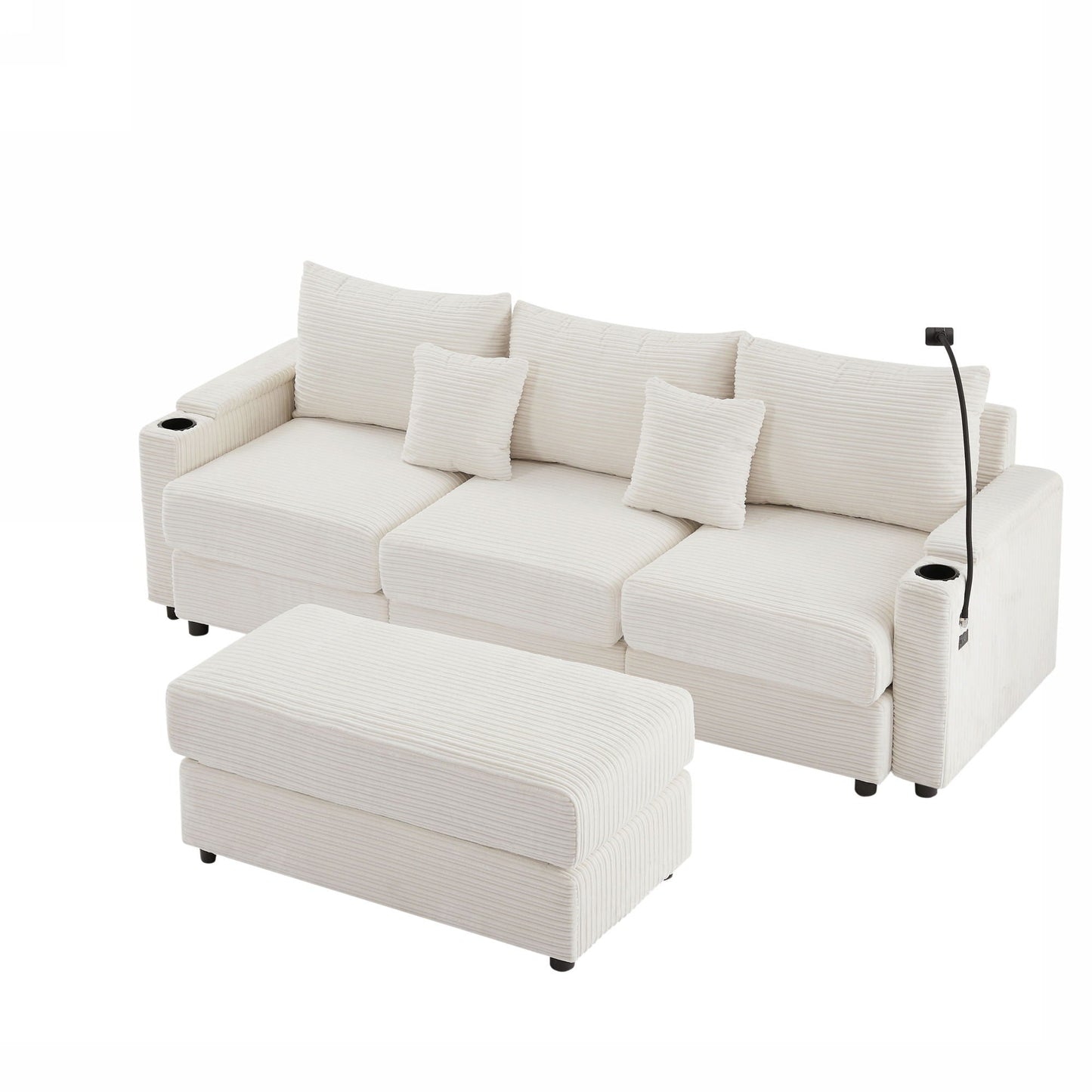 Modern Style Loveseat Sofa Sectional Sofa Couch With Storage Space, A Movable Ottoman, Two USB Ports, Two Cup Holders, A Phone Holder For Living Room Hearth and Haven