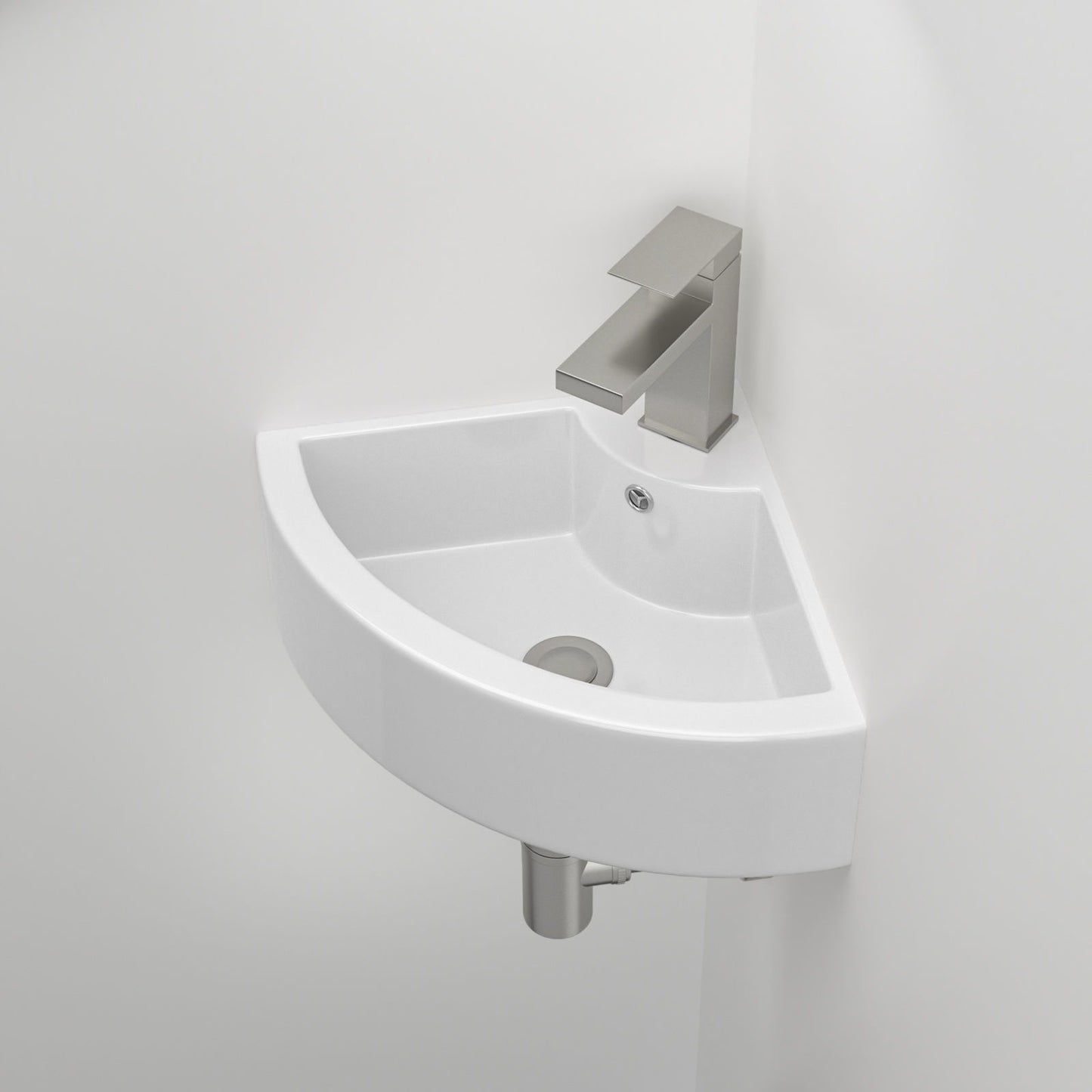Triangle Porcelain Wall Mount Vessel Sink With Single Faucet Hole & Overflow - White Daily Nest