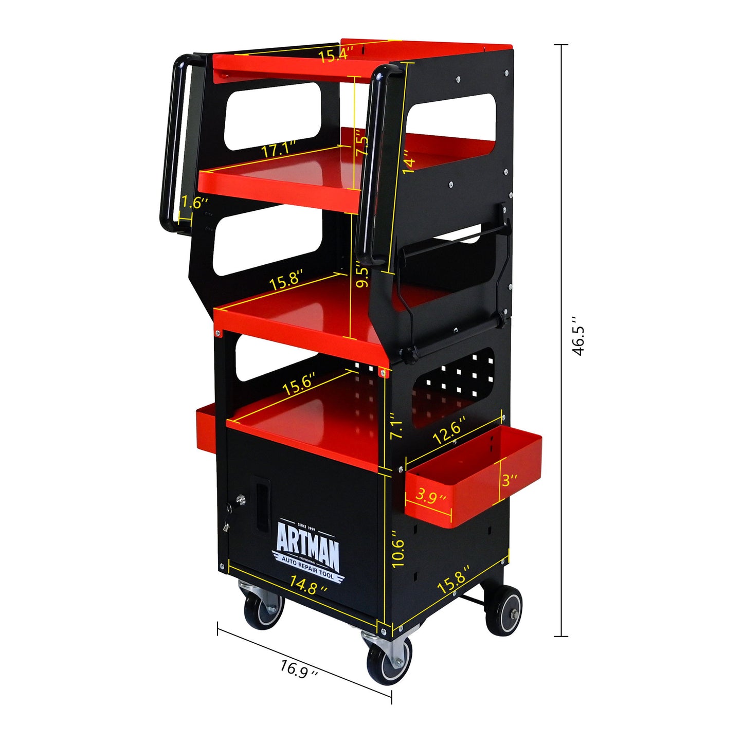 4 Level Multi Purpose Trolley For Diagnostics - Black / Red Daily Nest
