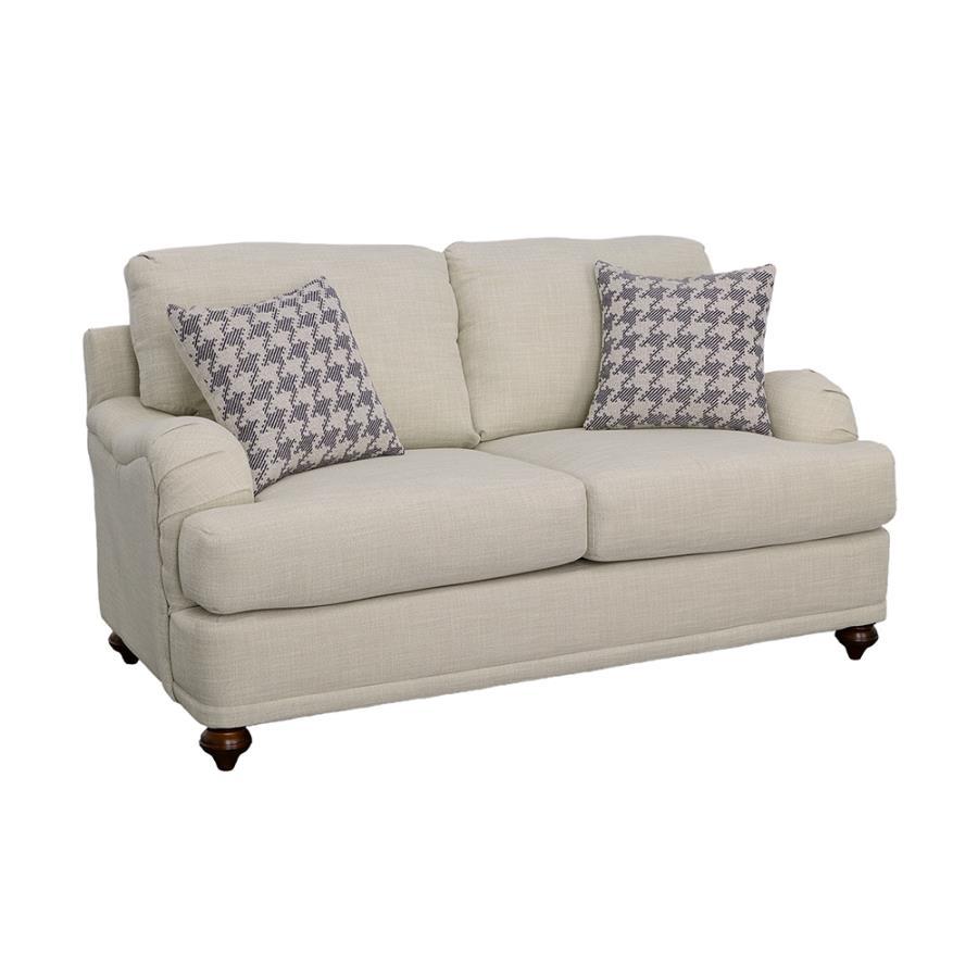 Glenn - Upholstered English Arm Loveseat - Light Gray And Blue CoasterElevations