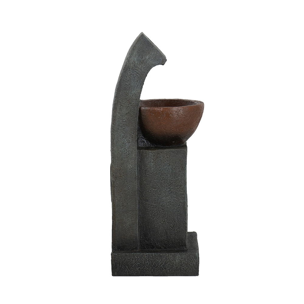 Sculptural Water Fountain With Bowl Basin, With Light And Pump, For Indoor And Outdoor - Brown / Black Daily Nest