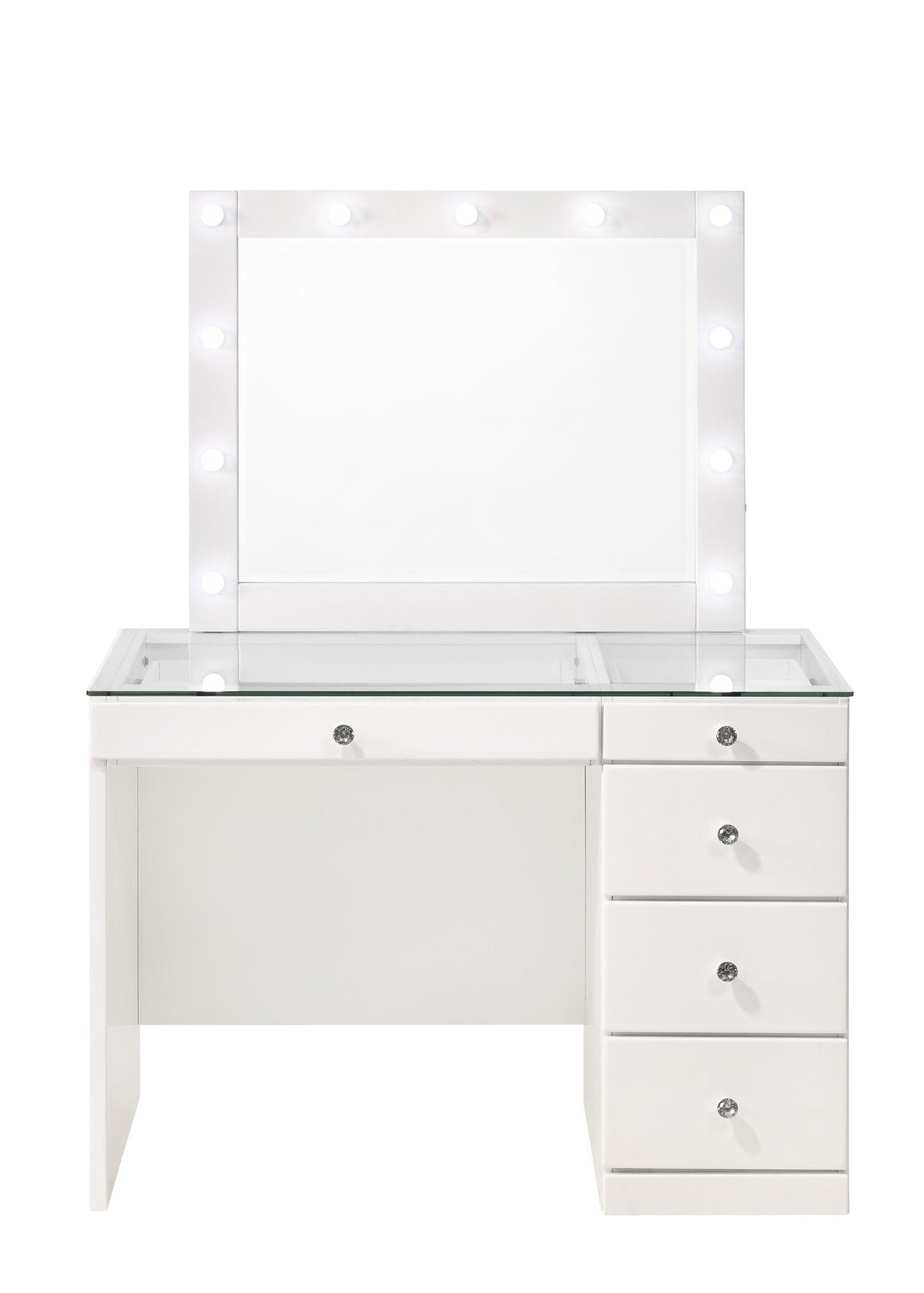 Morgan - Vanity Desk With Glass Top, LED Luxo Mirror & Stool - White Crown Mark