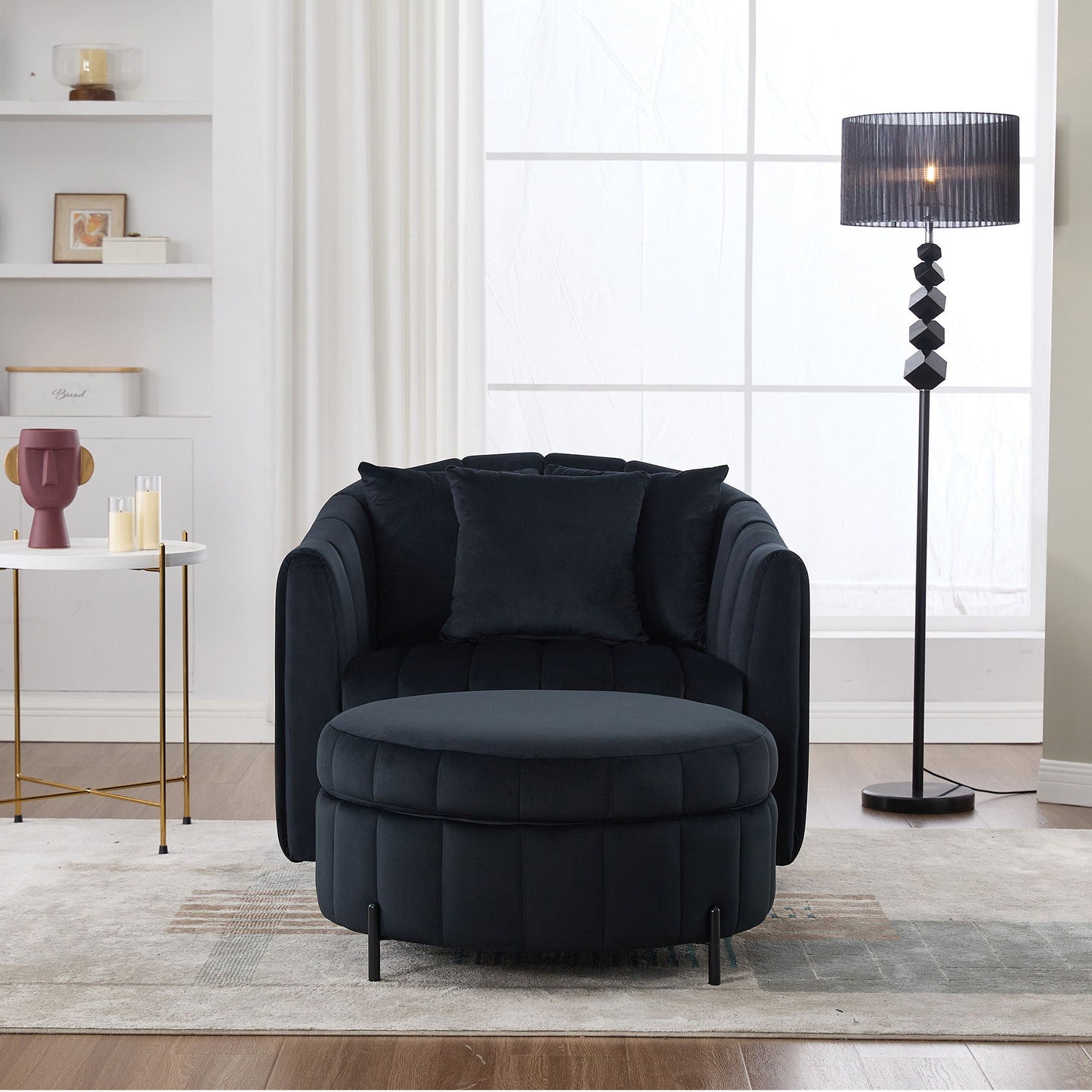 Oversized Velvet Swivel Barrel Accent Chair And Ottoman Set With Storage Home Essentials